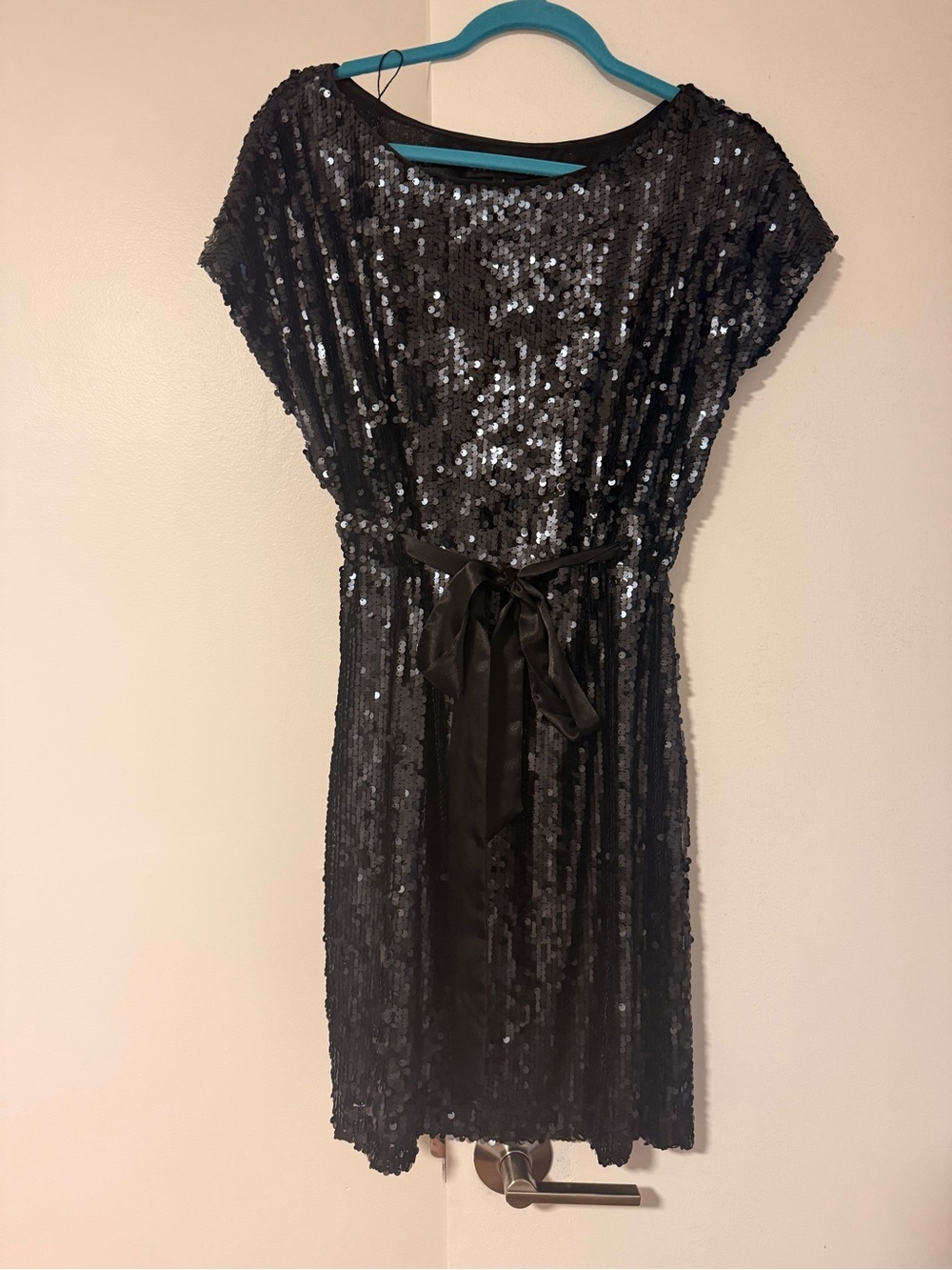 Aidan Mattox Black Sequin cocktail Dress with  bow